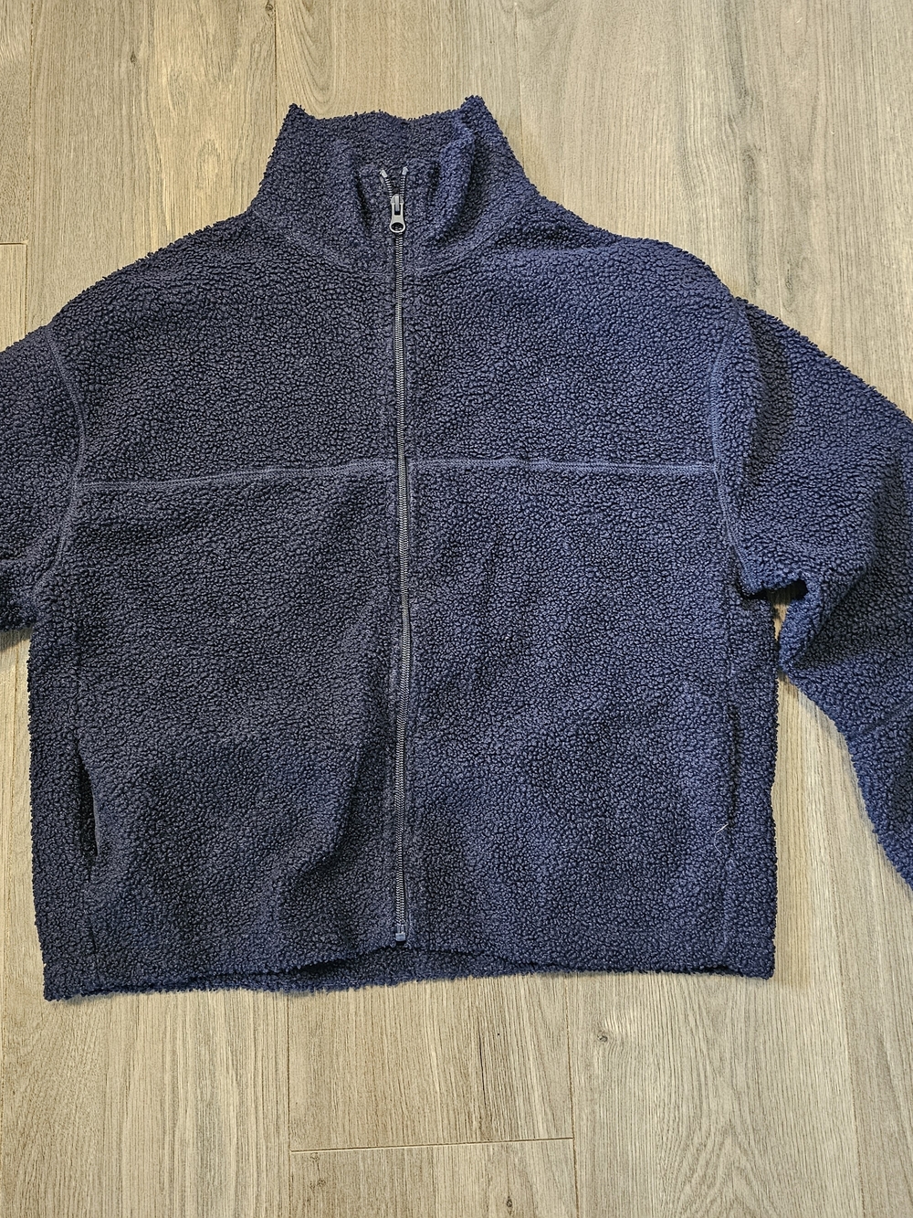 H&M Navy Sherpa Zip-Up Puffer Jacket